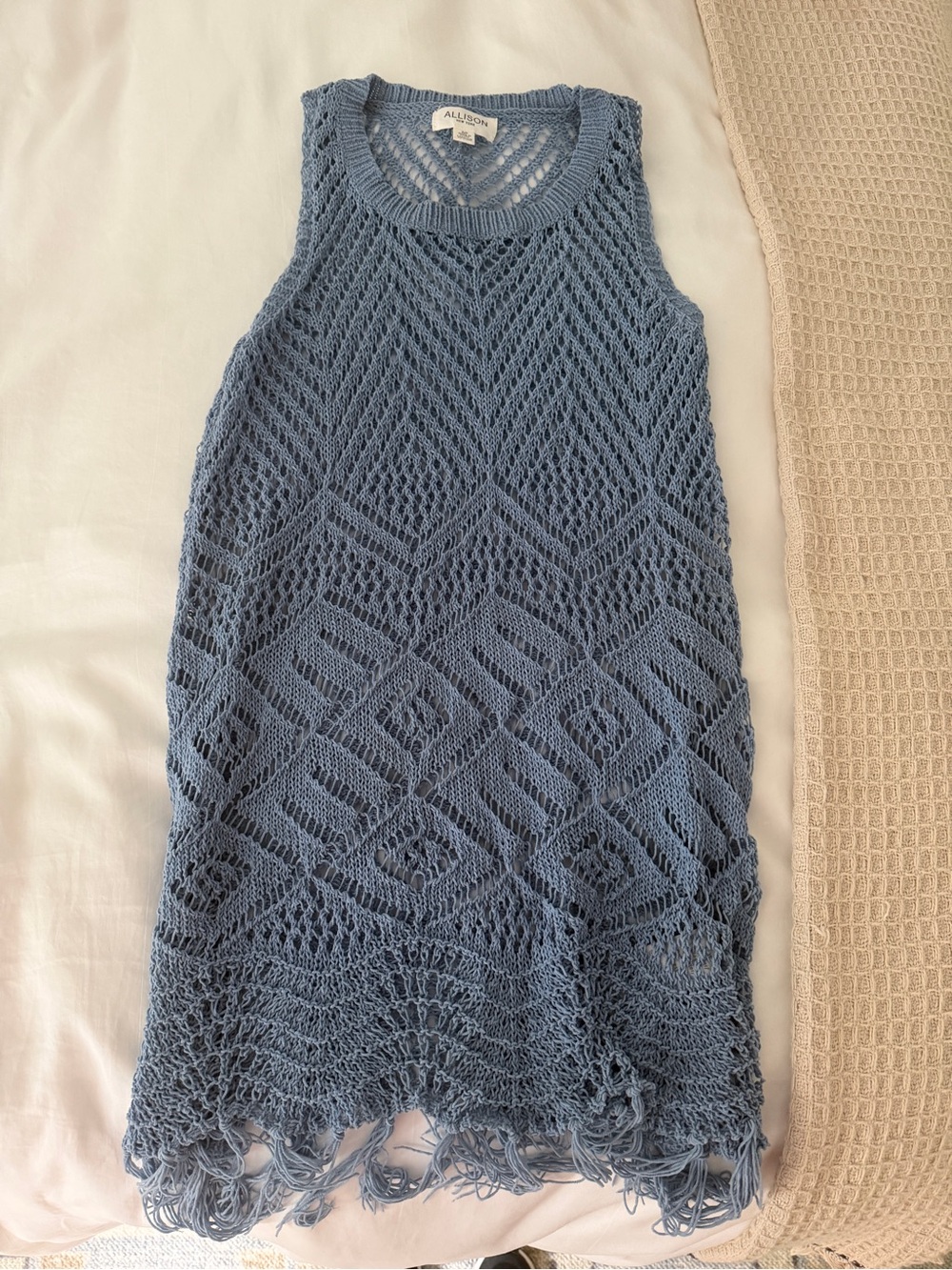 Allison New York Blue Crochet swimsuit cover up  Tank Dress with Fringe